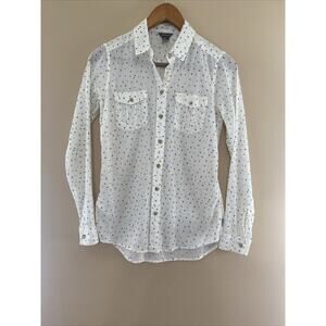 Eddie Bauer Women’s Button Up Blouse White & Blue Floral 100% Cotton Size XS
